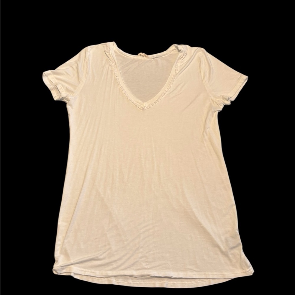 POL White V-Neck Short Sleeve Tee – Soft Rayon Blend